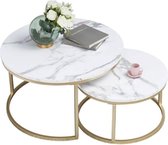 Vitaal – Ronde salontafel set XXL  – Ronde bijzettafels – Marmer effect met goud – Salontafel woonkamer – Wandtafel – Decoratietafel – Hoge kwaliteit – Snelle montage