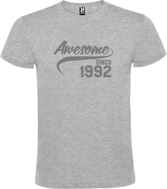 Grijs T shirt met "Awesome sinds 1992" print Zilver size XXXXL