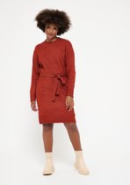 LOLALIZA Trui-jurk met lurex en ceintuur - Rood - Maat XXL
