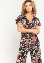 LOLALIZA Jumpsuit met bloemen en korte mouwen - Zwart - Maat 42