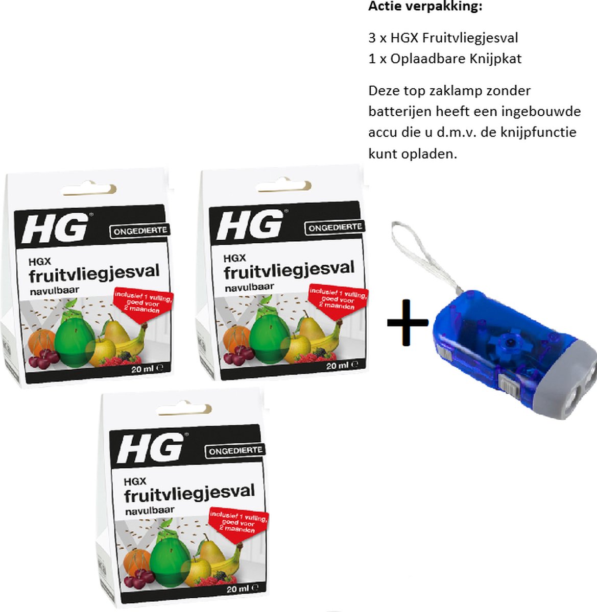 HGX Fruitvliegjesval (Navulbaar) 3 stuks - + Knijpkat/Zaklamp