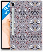 Leuk Case Samsung Galaxy Tab S7FE Hoesje Flower Tiles met doorzichte zijkanten