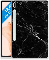 Tablette Cover Samsung Galaxy Tab S7FE Case Marble Zwart avec côtés transparents