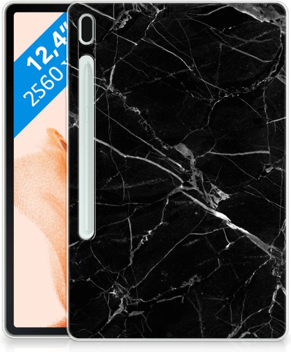 Samsung Galaxy Tab S7FE Tablet Back Cover Marmer Zwart - Origineel Cadeau Vader