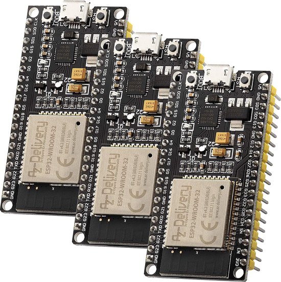 AZDelivery 3 x ESP32 NodeMCU Module WLAN WiFi Development Board met CP2102 (opvolger van ESP8266) compatibel met Arduino Inclusief E-Book!