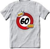 60 Jaar Hoera Verkeersbord T-Shirt | Grappig Verjaardag Cadeau | Dames - Heren | - Licht Grijs - Gemaleerd - L