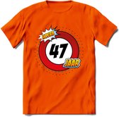 47 Jaar Hoera Verkeersbord T-Shirt | Grappig Verjaardag Cadeau | Dames - Heren | - Oranje - S