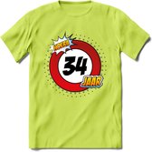 34 Jaar Hoera Verkeersbord T-Shirt | Grappig Verjaardag Cadeau | Dames - Heren | - Groen - M