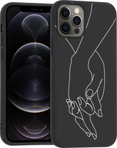 iMoshion Hoesje Geschikt voor iPhone 12 Pro / 12 Hoesje Siliconen - iMoshion Design hoesje - Zwart / Holding Hands Black