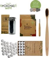 green-goose® Tandverzorgingspakket Joe | 60 Houtskool Tabletten | Bamboe Tandenborstel | Biologisch Afbreekbaar Vegan Maisvezel Flosdraad | 30 Bamboe Ragers (Type 4, 2 mm) | Duurza