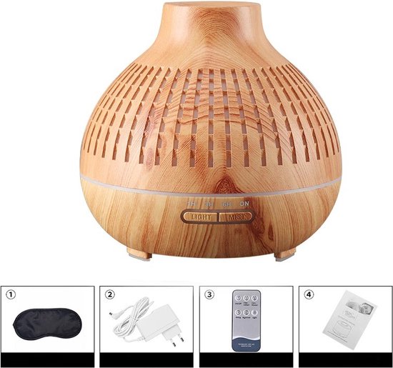 Simpeak Aromadiffuser, 550 ml, ultrasoon, hout, voor etherische oliën, aromatherapie, geuren, luchtbevochtiger met afstandsbediening, donkerbruin