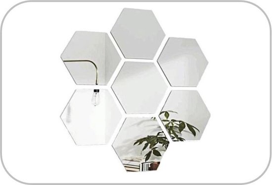 Hexagon plakspiegel | Acryl | Woonkamer decoractie | Zilver | 184*160*92 mm | kunststof