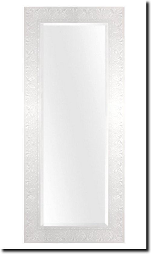 Passpiegel wit in barok stijl - Sergio Hoogglans wit Buitenmaat 79x171 cm horizontaal of verticaal ophangen - Passpiegel voor slaapkamer, hal of overloop - Wandspiegel horizontaal in woonkamer boven dressoir of bank