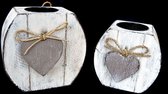 waxinehouder rond + hart 10x11cm  en waxinehouder rond + hart 8x8cm antique white
