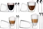 DUOS Feelino Dubbelwandige thermoglazen + 8 x roestvrijstalen lepels, 2 x 80 ml espresso, 2 x 200 ml theeglas, 2 x 310 ml latte macchiato, 2 x 400 ml longdrink