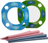 2x Washplate + 4x Microvezeldoekje Vaatwasser (Dubbele Set. Blauw en groen)