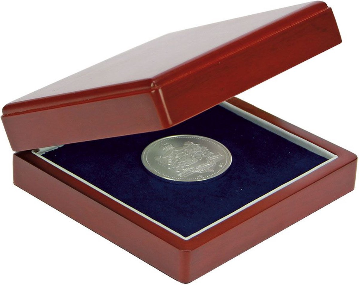 SAFE Houten munten doosje geschikt voor één munt, penning of medaille met een doorsnede van max. 90 mm
