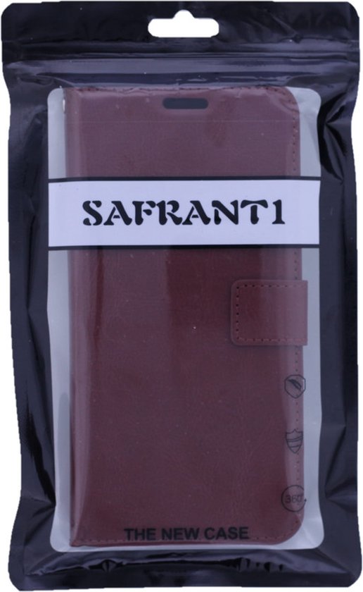 Coque pour Samsung Galaxy A2 Core - Bookcase - Espace pour 3 cartes - Cuir Artificiel - avec 3x Protecteur d'écran Trempé - SAFRANT1 - Marron Foncé