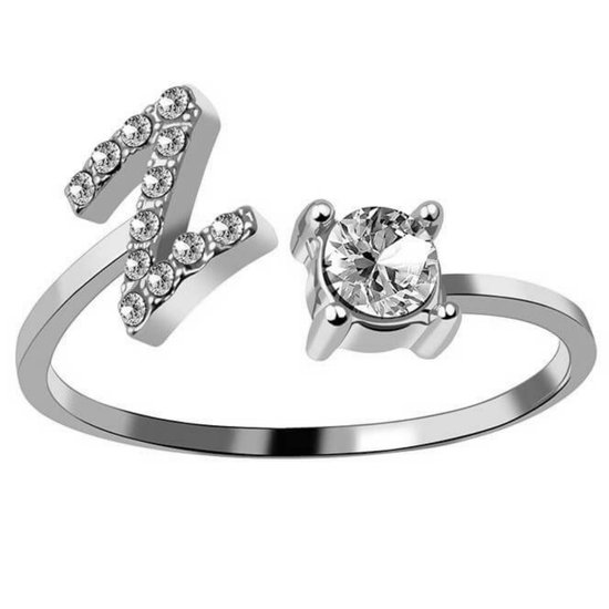 Ring Met Letter - Ring Met Steen - Letter Ring - Ring Letter - Initial Ring - Zilver 925 Letter Z - Cadeautje voor haar