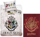 Harry Potter Zweinstein- Quidditch- Color Logo- Dekbedovertrek - Eenpersoons - 140x200 cm -katoen- incl. Fleece deken Harry Potter- 100x140