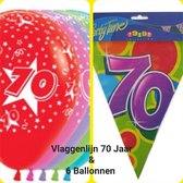 Vlaggenlijn 70 jaar & 6 Ballonnen met 70 opdruk, Verjaardag.