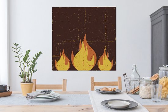 Une illustration de trois flammes orange sur toile 90x90 cm - Tirage photo sur toile (Décoration murale salon / chambre) / Peintures sur toile Catastrophes naturelles