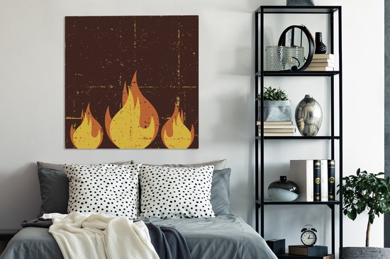 Une illustration de trois flammes orange sur toile 90x90 cm - Tirage photo sur toile (Décoration murale salon / chambre) / Peintures sur toile Catastrophes naturelles