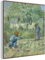 Wanddecoratie Metaal - Aluminium Schilderij Industrieel - Eerste stappen (naar Millet) - Vincent van Gogh - 50x50 cm - Dibond - Foto op aluminium - Industriële muurdecoratie - Voor de woonkamer/slaapkamer