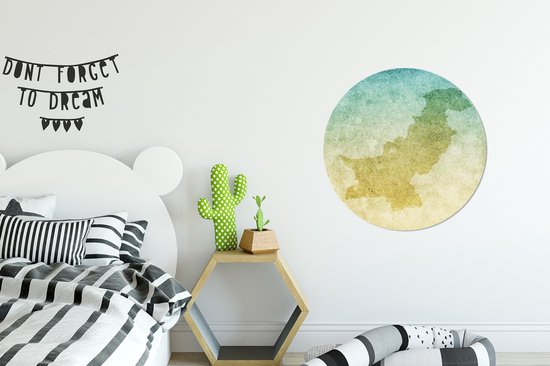 Illustration de la carte du Pakistan en cercle mural aluminium bleu vert ⌀ 60 cm - impression photo sur cercle mural / cercle vivant / cercle de jardin (décoration murale)