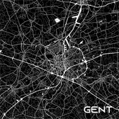 Teimozo | City Map | Gent | 60 x 60 cm | Alu di-bond | Kaart | Stadsposter | Zwart/ wit | Wanddecoratie | Wall Art | Metaal | Aluminium | Muurdecoratie