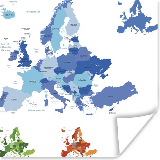 Highly detailed map of Europe for your design and products 75x75 cm - Foto print op Poster (wanddecoratie woonkamer / slaapkamer)