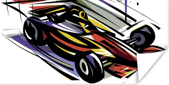 Poster Een illustratie van een Formule 1 wagen in verschillende kleuren - 40x20 cm