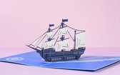 3D Pop up XL wenskaart Delfstblauw Zeilboot - Felicitatie - Gelukskaart - Uitnodiging - Verjaardagskaart met berichpaneel