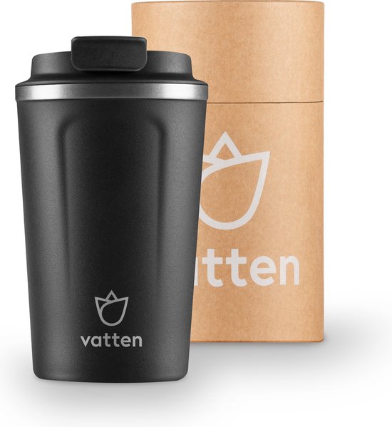 Vatten® Premium RVS Koffiebeker To Go - Zwart - 380ml - Thermosbeker - Theebeker