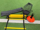 Voetbal Trainingsmateriaal- Traininsset- Loopladder 4 Meter- Agility Ladder- Speedladder- Pionnen- Cones- Trainingshoedjes geel/ oranje/ blauw 12st