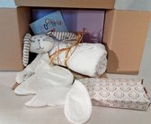 Baby Cadeau Pakket- Geboorte Cadeau-Baby geschenk pakket-Met geborduurde naam op Badcape-0Kraam mand voor Meisjes & Jongens-Geboorte geschenk set met Funnies Badcape,  Slabbetje, e