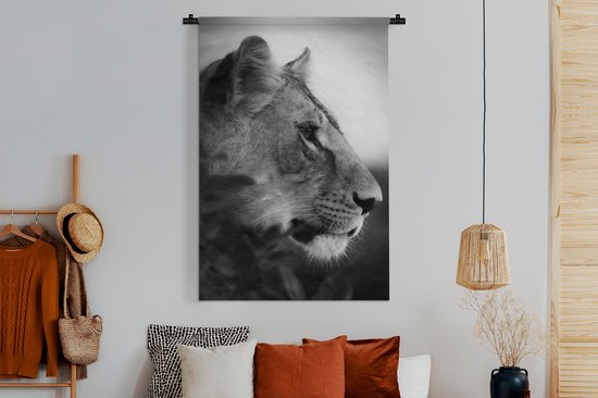 Tapisserie - Tissu mural - un tigre dans la jungle - noir et blanc - 120x180 cm - Tapisserie