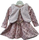 Bucalemun Baby Jurk Set - Oud Roze - maat 92 - 24 mnd - Body- Warmer - Jutten/ Lederen touw -Druk Knopen - Feest kleding - Boxpakje - Lange mouwen - Set van 2 - Fleece stof - Vintage bloemen