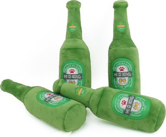 Hondenspeelgoed Flesje Bier 25cm - Hondenknuffel - Heineken voor honden cadeau geven