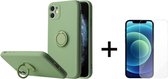 Apple iPhone 13 Mini Back Cover | Telefoonhoesje | Ring Houder | Groen + 1x Screenprotector