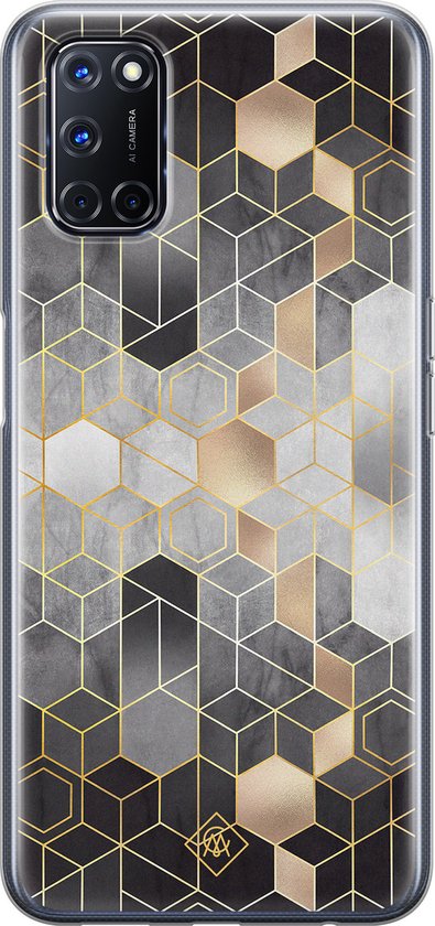 Casimoda® hoesje - Geschikt voor Oppo A72 - Grey Cubes - Siliconen/TPU - Grijs