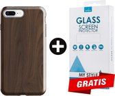 Backcover Hout Design Hoesje iPhone 6 Plus/6s Plus Donkerbruin - Gratis Screen Protector - Telefoonhoesje - Smartphonehoesje