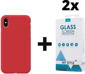 Siliconen Backcover Hoesje iPhone XS Rood - 2x Gratis Screen Protector - Telefoonhoesje - Smartphonehoesje