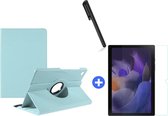 Hoesje Geschikt Voor Samsung Galaxy Tab A8 Hoes 10.5 inch 2021 draaibare hoesje - Licht Blauw + tempered glass screenprotector + stulus pen