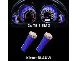 2x T5 BLAUW CANBus Led Lamp 2-Stuks | 5050 | T5L200B | 10000K | 205 Lumen | 12V | 1 SMD | Verlichting | W3W W1.2W Led Auto-interieur Verlichting Dashboard Warming Indicator Wig auto Instrument Lamp | Autolamp | Autolampen |