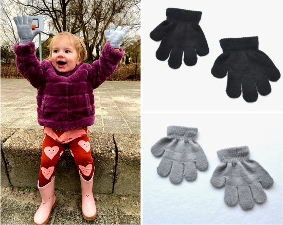 Handschoenen | Kind | Wanten | 1 jaar | 2 stuks | grijs en zwart | unisex |  meisje |... | bol.com