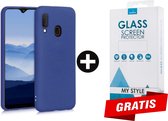 Siliconen Backcover Hoesje Samsung Galaxy A40 Blauw - Gratis Screen Protector - Telefoonhoesje - Smartphonehoesje