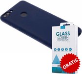 Siliconen Backcover Hoesje Huawei P Smart Blauw - Gratis Screen Protector - Telefoonhoesje - Smartphonehoesje