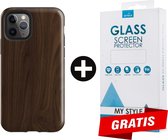 Backcover Hout Design Hoesje iPhone 11 Pro Max Donkerbruin - Gratis Screen Protector - Telefoonhoesje - Smartphonehoesje