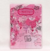 Travel Paspoort Cover | Paspoorthoesje | Beschermhoes | Protector | Kaarthouder | Hoesje voor paspoort en reisdocumenten | Hip Design - Roze World map | Vakantie | traveldutchie